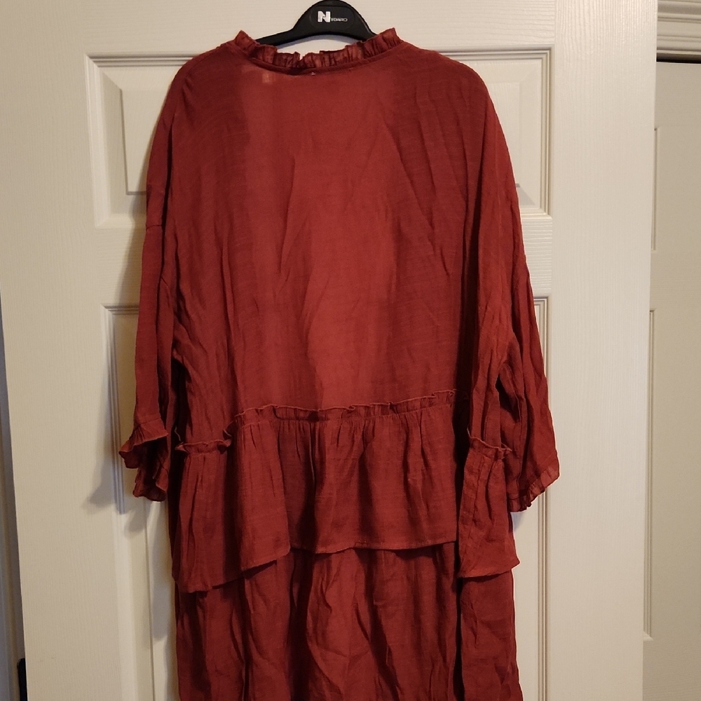 Easel Rust Cardigan with Ruffled Edges, Small - Picture 5 of 9